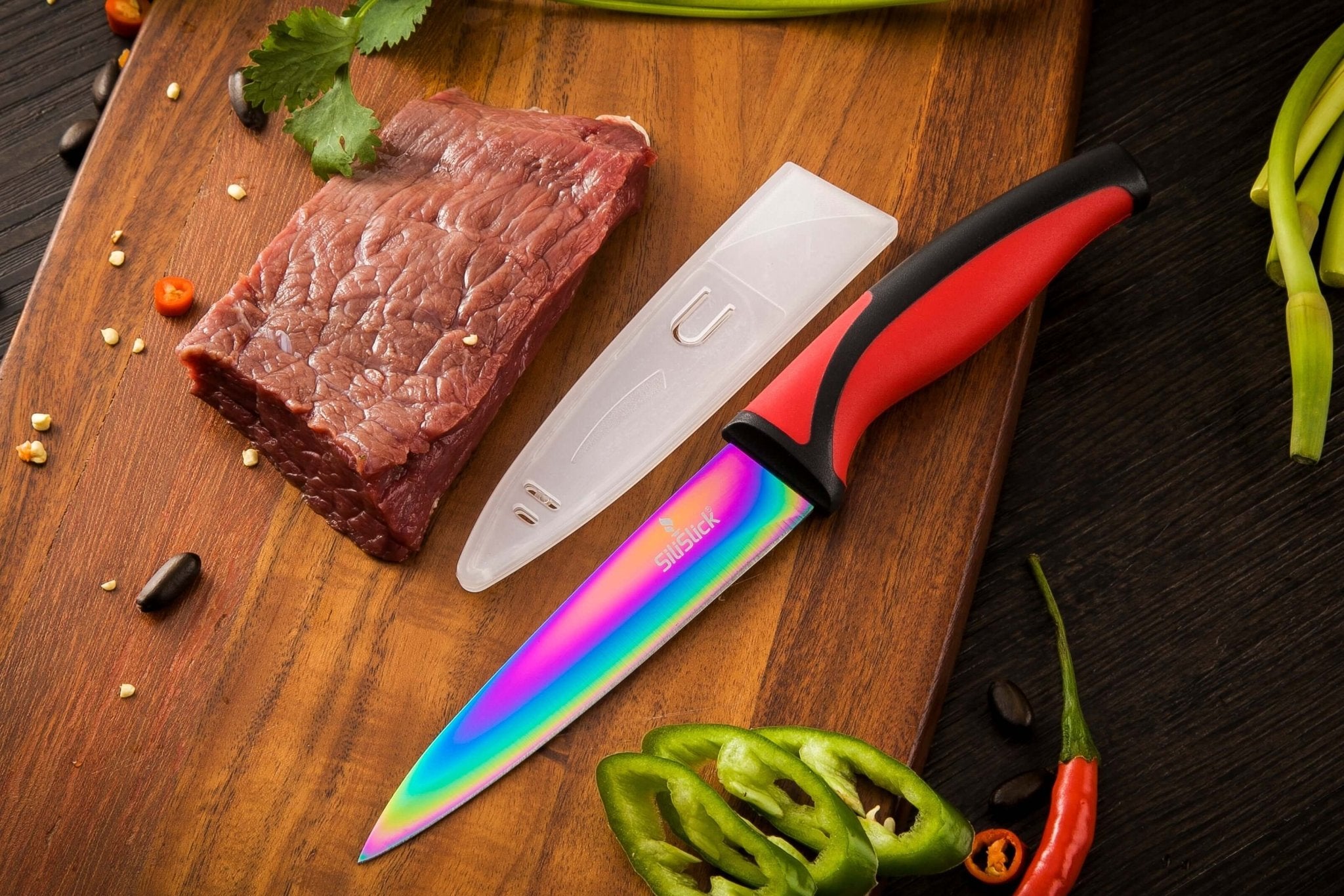 Kitchen Knife Set Kit | Red Handle & Black Magnetic Rack - Vital proximityDC - SiliSlick®Vital proximityDC - 2775714Kitchen Knife Set Kit | Red Handle & Black Magnetic Rack