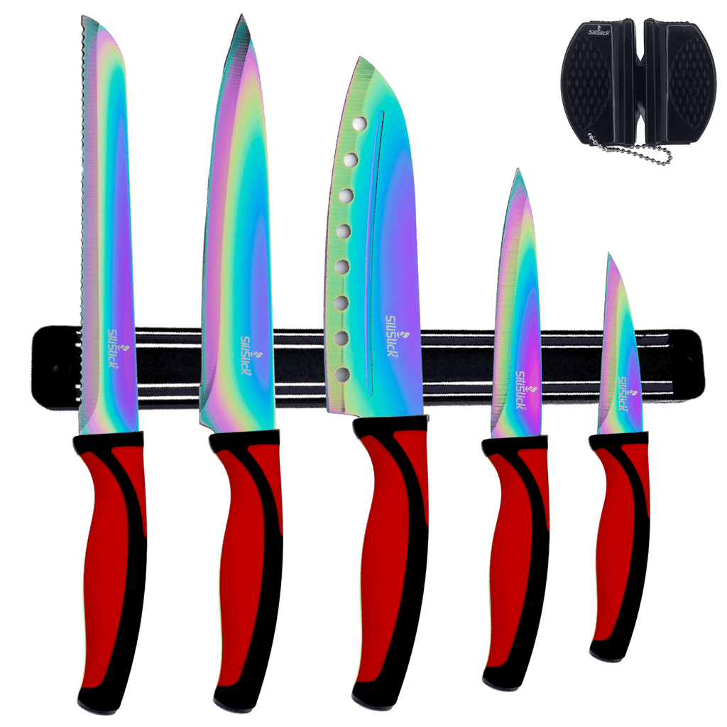 Kitchen Knife Set Kit | Red Handle & Black Magnetic Rack - Vital proximityDC - SiliSlick®Vital proximityDC - 2775714Kitchen Knife Set Kit | Red Handle & Black Magnetic Rack
