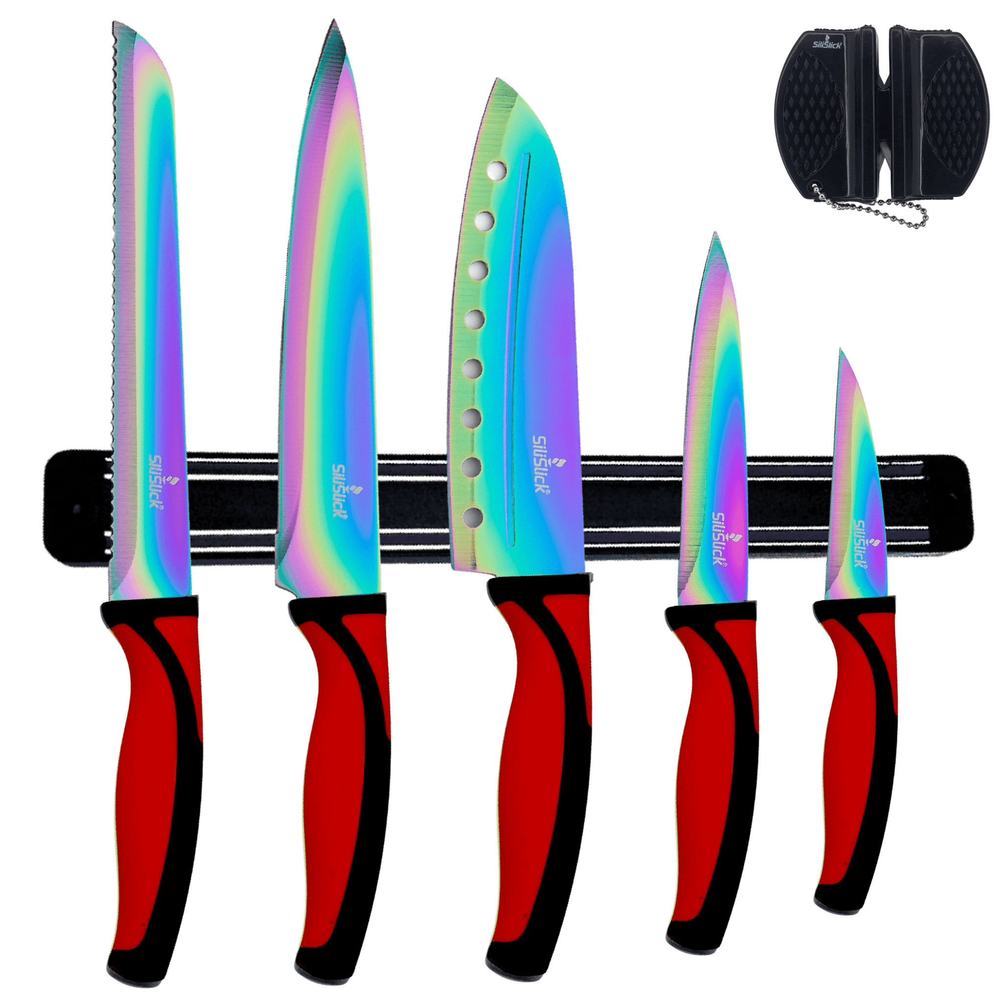 Kitchen Knife Set Kit | Red Handle & Black Magnetic Rack - Vital proximityDC - SiliSlick®Vital proximityDC - 2775714Kitchen Knife Set Kit | Red Handle & Black Magnetic Rack